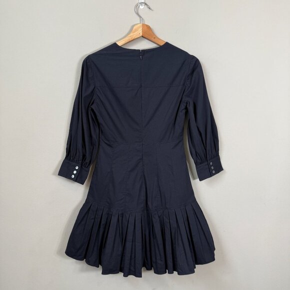 Cinq A Sept Sawyer V-Neck Pleated Mini Dress Women's 00 Blue Drop Waist Chic NWT - Picture 6 of 16